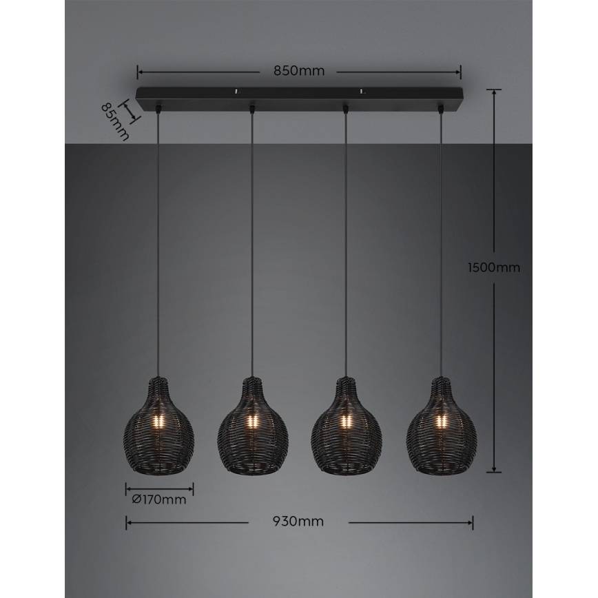 Reality - Lestenec na kablu SPROUT 4xE14/30W/230V črna/ratan