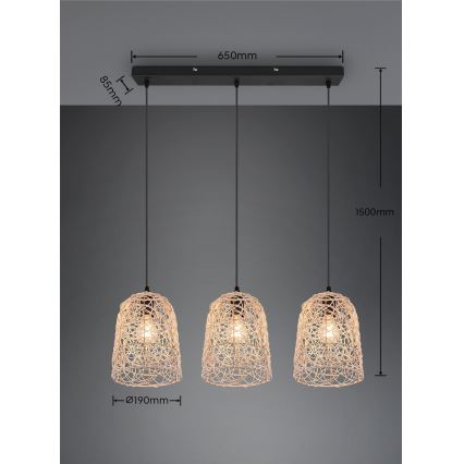 Reality - Viseča svetilka na kablu LOVIS 3xE27/40W/230V črna