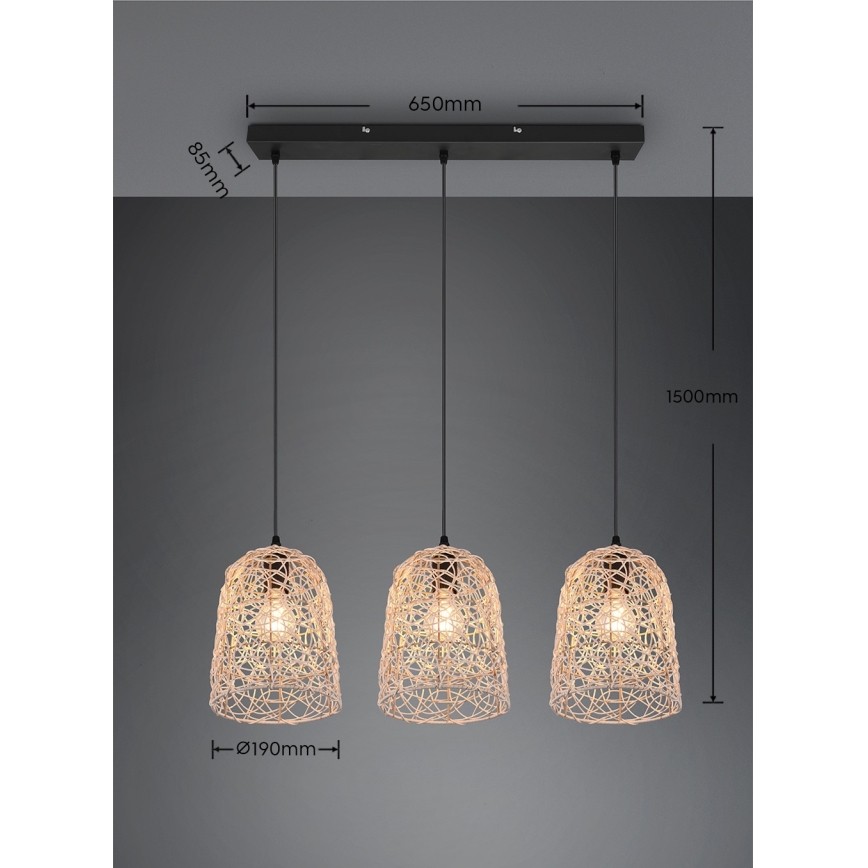 Reality - Viseča svetilka na kablu LOVIS 3xE27/40W/230V črna