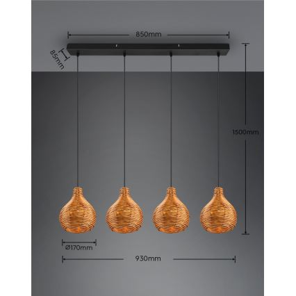 Reality - Viseča svetilka na vrvici SPROUT 3xE14/40W/230V rjava/ratan