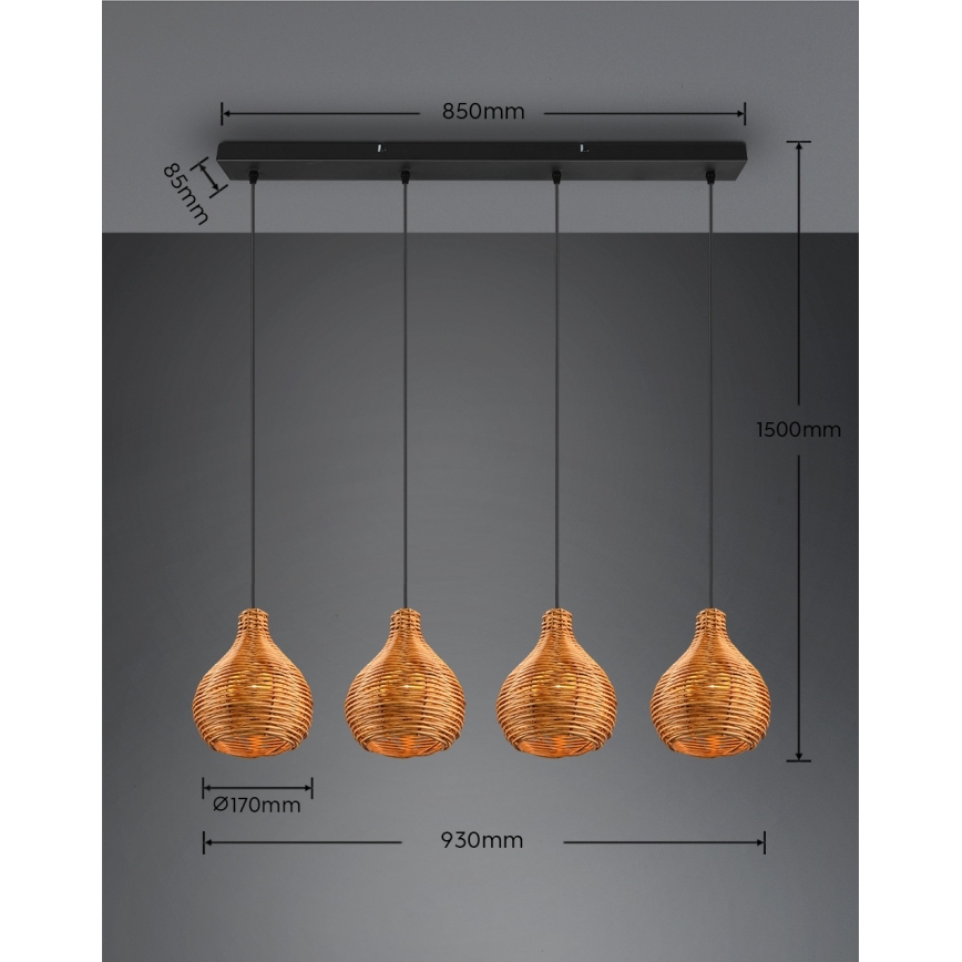 Reality - Viseča svetilka na vrvici SPROUT 3xE14/40W/230V rjava/ratan