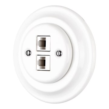 Reblig - porcelanasta retro ethernet vtičnica z okvirjem 2x CAT.5E bela
