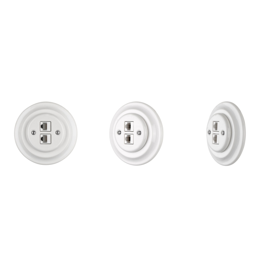 Reblig - porcelanasta retro ethernet vtičnica z okvirjem 2x CAT.5E bela