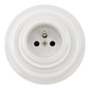 Reblig - Porcelanasta retro stenska vtičnica z okvirjem 250V/16A bela