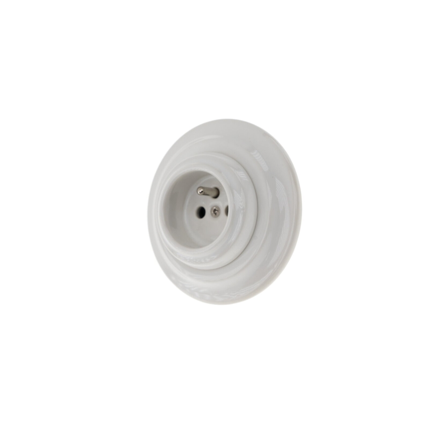 Reblig - Porcelanasta retro stenska vtičnica z okvirjem 250V/16A bela
