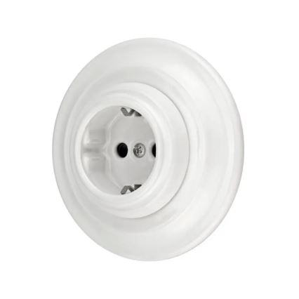 Reblig - porcelanasta retro stenska vtičnica z okvirjem SCHUKO 250V/16A, bela