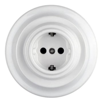 Reblig - porcelanasta retro stenska vtičnica z okvirjem SCHUKO 250V/16A, bela