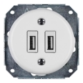 Reblig - Porcelanasta retro USB napajalna vtičnica brez okvirja, 2x USB-A, bela