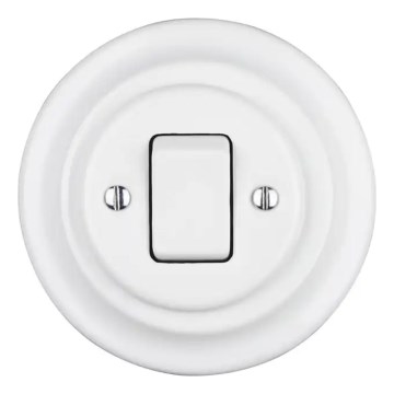 Reblig - Porcelanasto retro enopolno stikalo z okvirjem št. 7, belo