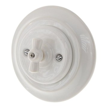 Reblig - porcelanasto retro rotacijsko stikalo z okvirjem št. 5 belo