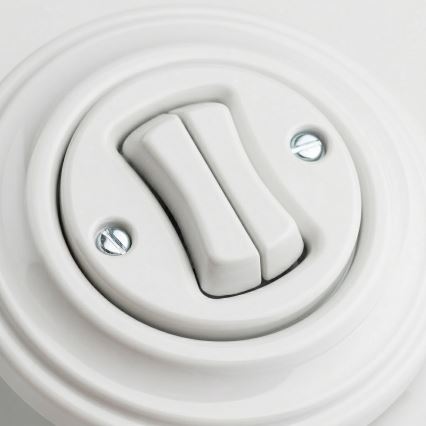 Reblig - Retro dvojno stopniščno stikalo z okvirjem št. 6+6 v snežno beli barvi