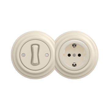 Reblig - Retro enopolno stikalo št. 1 in vtičnica SCHUKO 230 V z okvirjem, bež