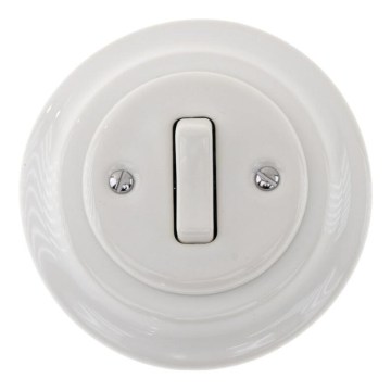 Reblig - retro porcelanasto enojno stikalo z okvirjem č. 6, belo