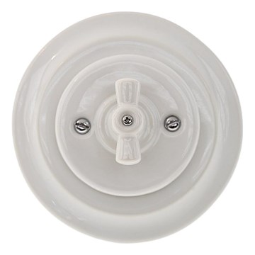 Reblig - retro porcelansko vrtljivo stikalo z okvirjem št. 7, belo