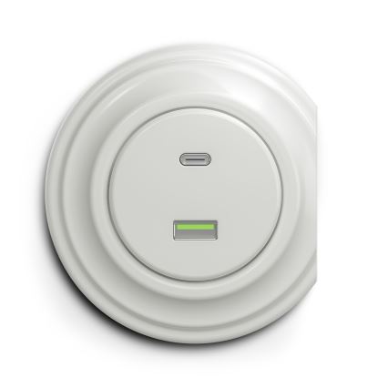 Reblig - Retro USB vtičnica A+C brez okvirja, keramična, bela