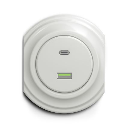 Reblig - Retro USB vtičnica A+C brez okvirja, keramična, bela