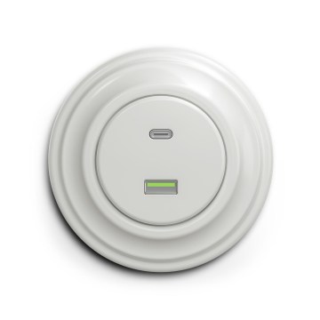 Reblig - retro USB vtičnica A+C z okvirjem, keramično bela