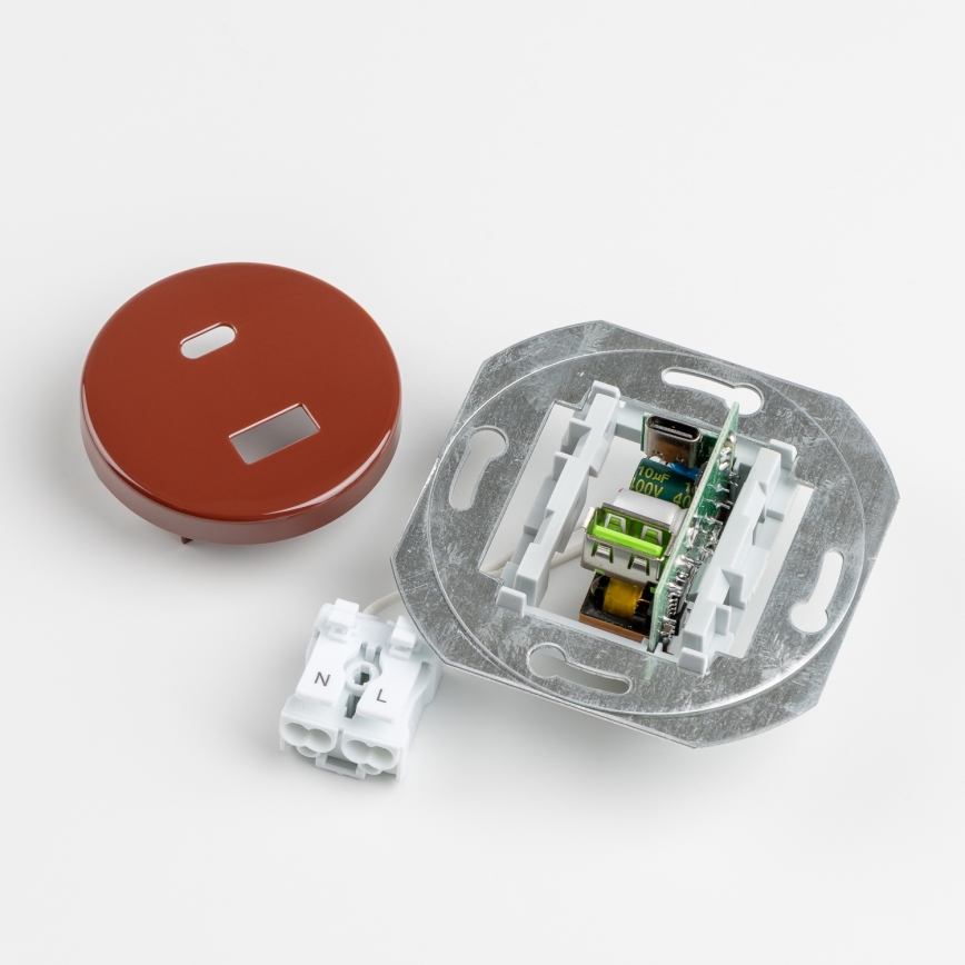 Reblig - Retro USB vtičnica A+C z okvirjem, rjava