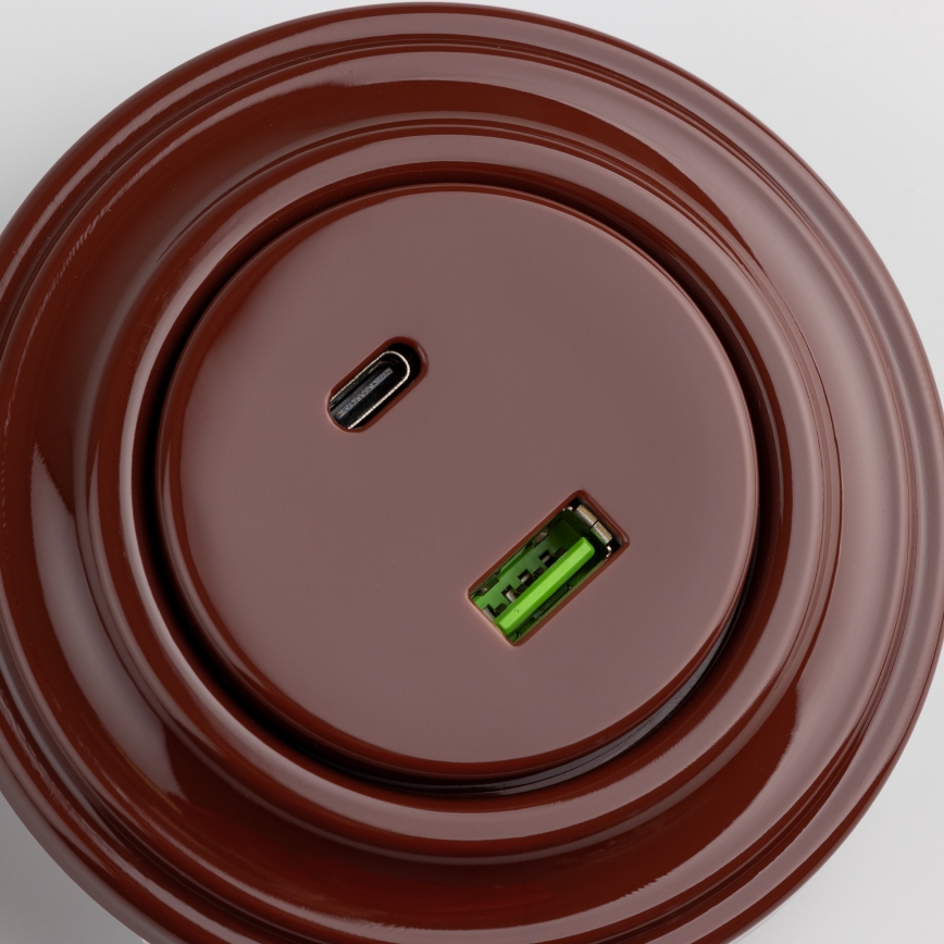 Reblig - Retro USB vtičnica A+C z okvirjem, rjava