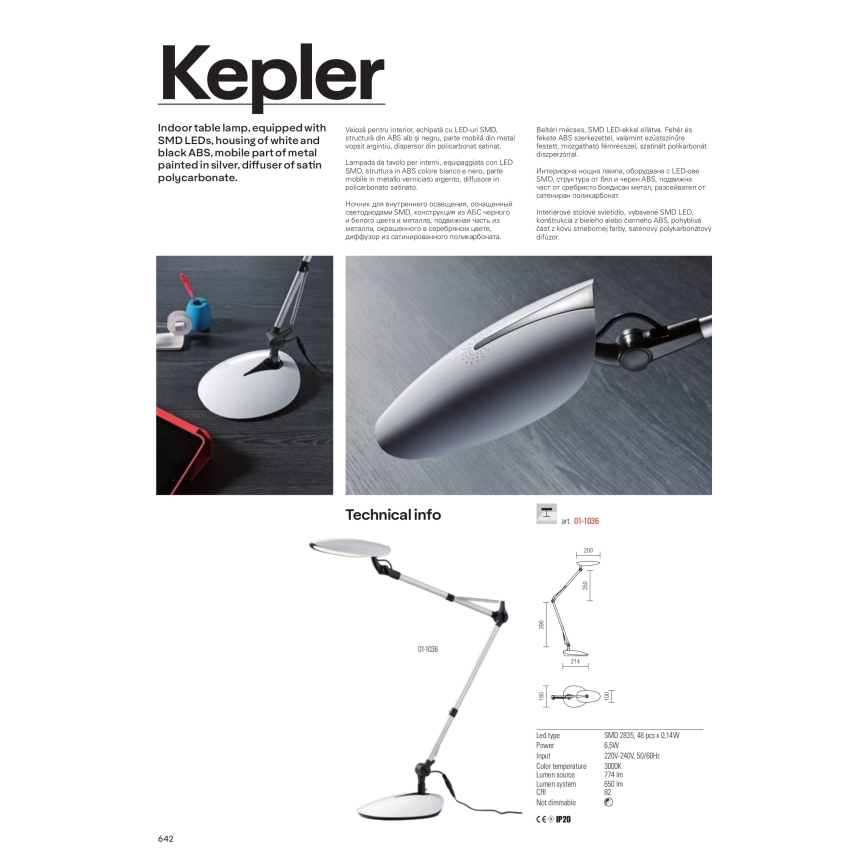 Redo 01-1036 - LED namizna svetilka KEPLER LED/6,5W/230V bela
