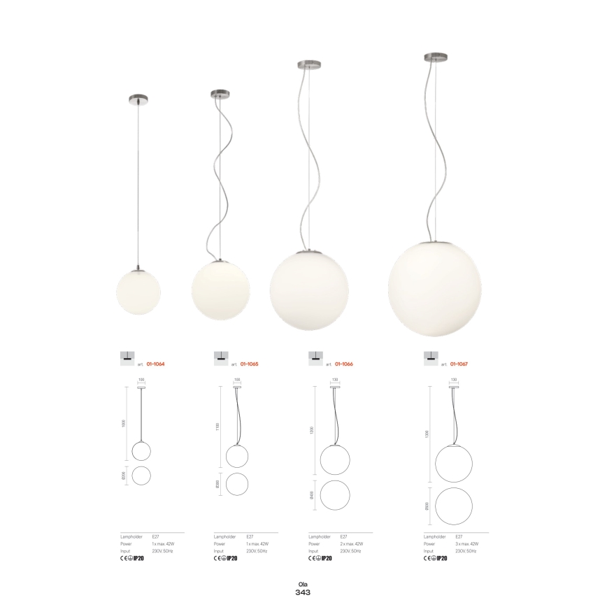 Redo 01-1064 - Lestenec na vrvici OLA 1xE27/42W/230V pr. 20 cm