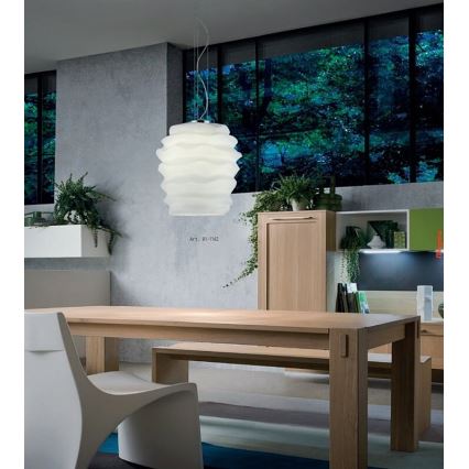 Redo 01-1141 - Viseči lestenec na jeklenem kablu MAGMA 1xE27/42W/230V, premer 38 cm, sijajni krom/bela