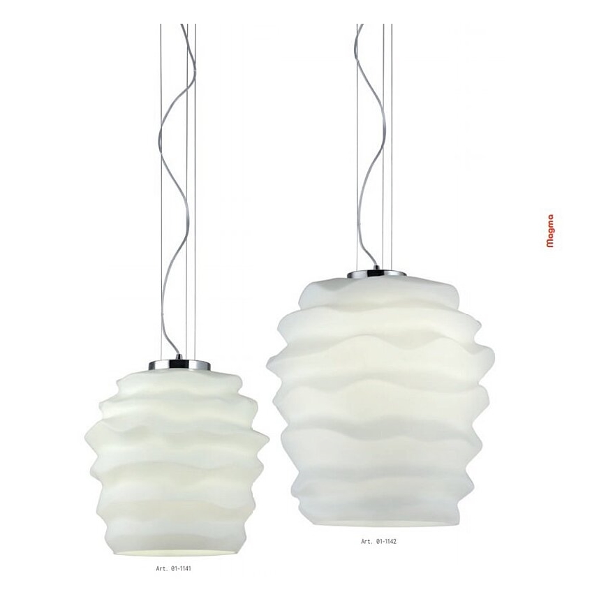 Redo 01-1141 - Viseči lestenec na jeklenem kablu MAGMA 1xE27/42W/230V, premer 38 cm, sijajni krom/bela