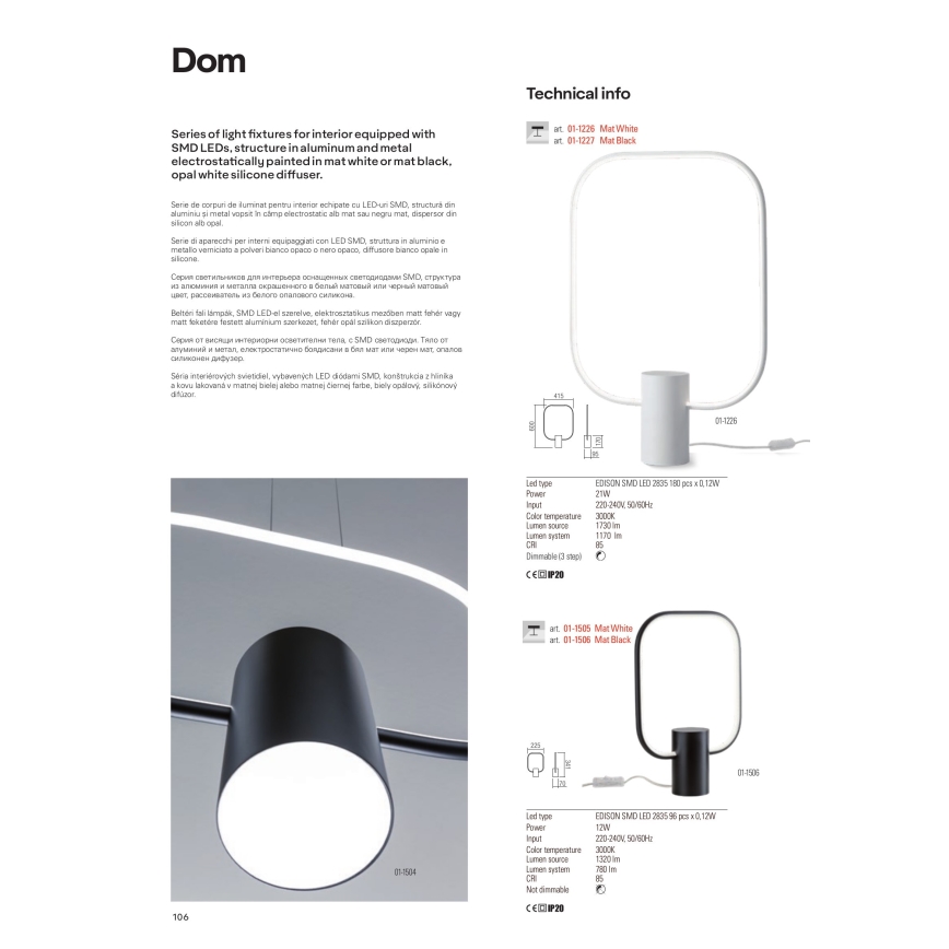 Redo 01-1226 - LED zatemljiva namizna svetilka DOM LED/21W/230V bela