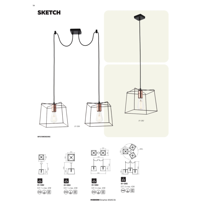 Redo 01-1265 - Lestenec na vrvici SKETCH 3xE27/42W/230V pajek