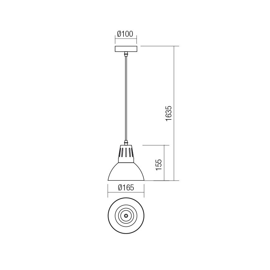 Redo 01-1279 - Lestenec na kablu PEEP 1xE27/42W/230V premer 16,5 cm črna