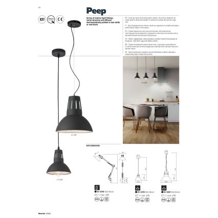 Redo 01-1282 - Lestenec na kablu PEEP 1xE27/42W/230V, premer 34,5 cm, bela