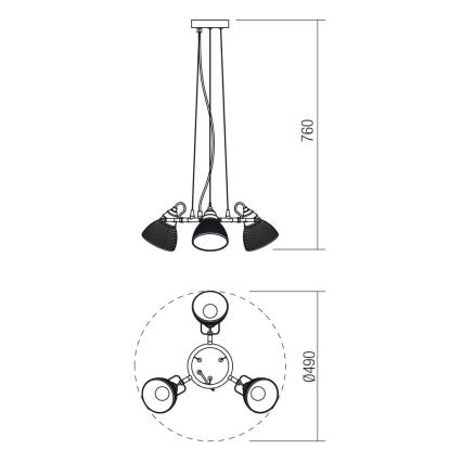 Redo 01-1450 - Lestenec na vrvici RIDGE 3xE27/60W/230V