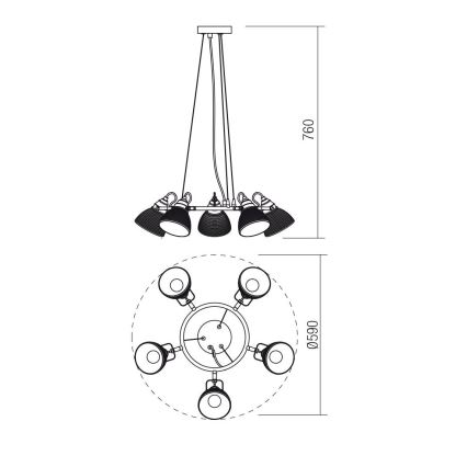 Redo 01-1451 - Lestenec na vrvici RIDGE 5xE27/60W/230V