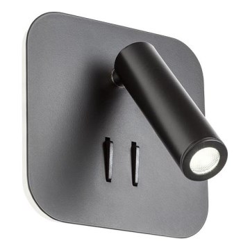 Redo 01-1492 - LED stenska svetilka QUDA LED/6W/230V + LED/3W CRI 90 USB črna