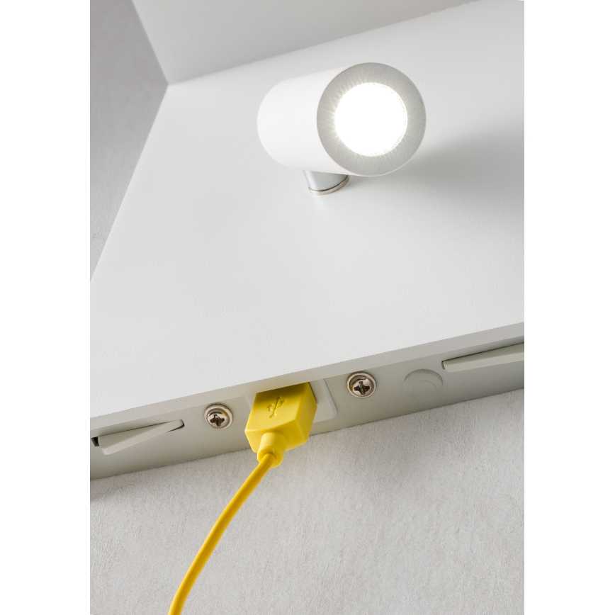 Redo 01-1499 - LED Stenski reflektor AGOS LED/6W/230V + LED/3,2W USB bela