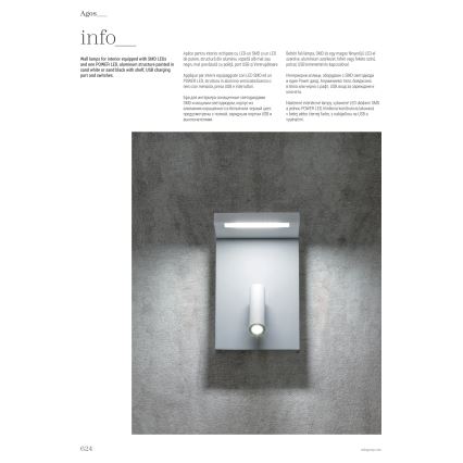 Redo 01-1500 - LED Stenski reflektor AGOS LED/6W/230V + LED/3,2W USB črna