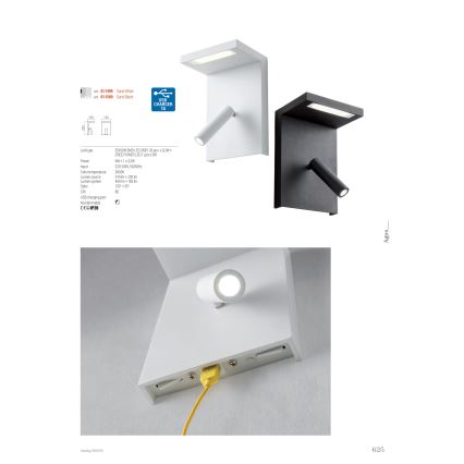 Redo 01-1500 - LED Stenski reflektor AGOS LED/6W/230V + LED/3,2W USB črna