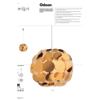 Redo 01-1508 - Lestenec na vrvici ODEON 1xE27/42W/230V pr. 36 cm zlata