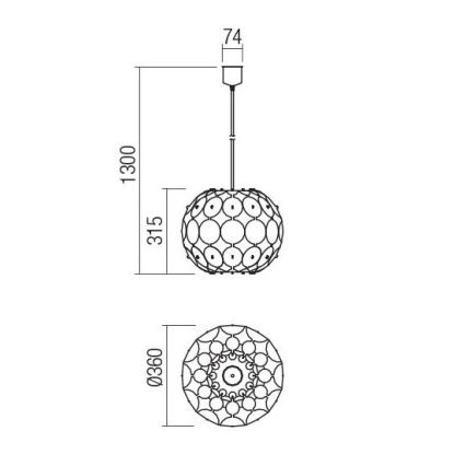 Redo 01-1508 - Lestenec na vrvici ODEON 1xE27/42W/230V pr. 36 cm zlata