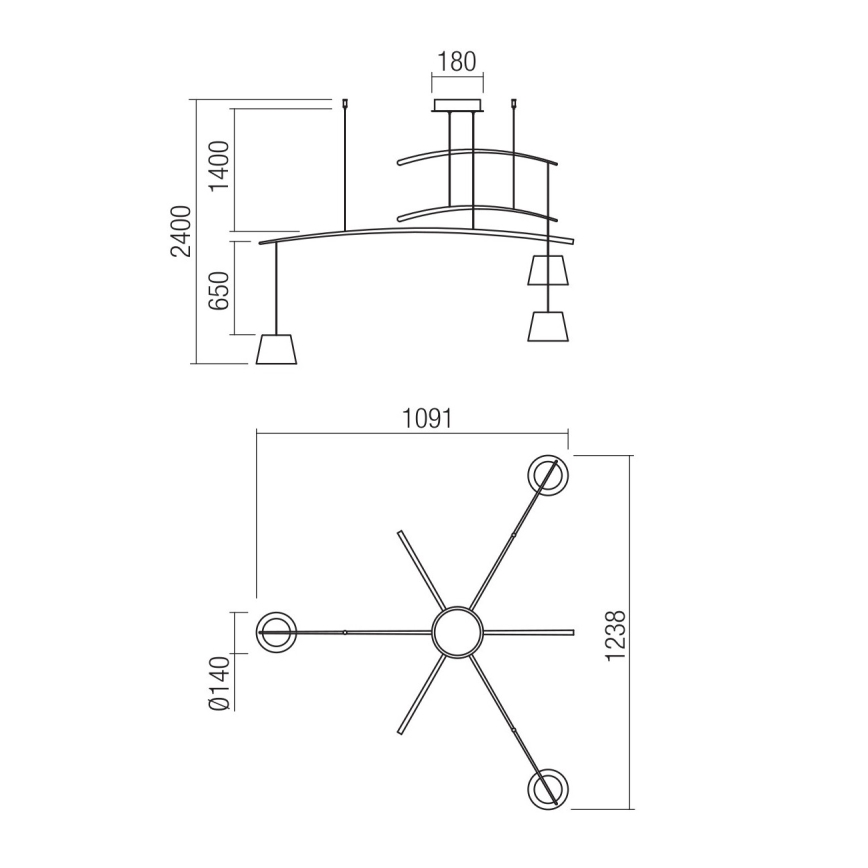 Redo 01-1524 - LED Lestenec na vrvici LOLLI 3xLED/6W/230V bela