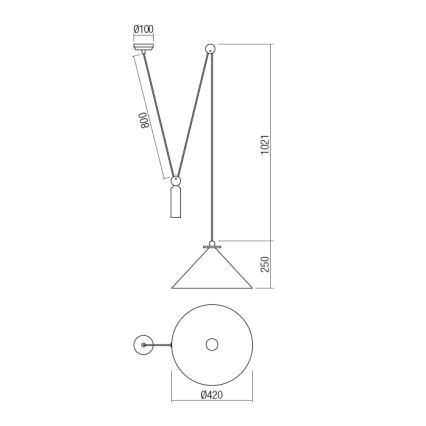 Redo 01-1546 - Lestenec na vrvici KALIMBA 1xE27/42W/230V pr. 42 cm pajek črna
