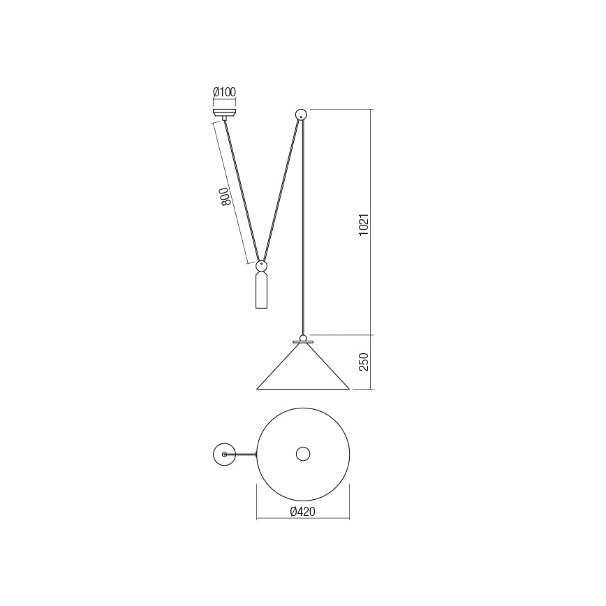 Redo 01-1546 - Lestenec na vrvici KALIMBA 1xE27/42W/230V pr. 42 cm pajek črna