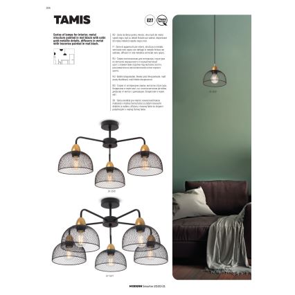 Redo 01-1573 - Viseči lestenec TAMIS na jekleni vrvici 3xE27/42W/230V, premer 59 cm, črn
