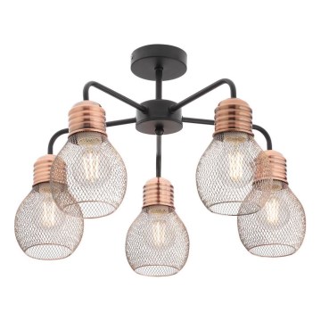 Redo 01-1577 - Lestenec na palici EDISON 5xE27/42W/230V premer 53 cm črna/medena
