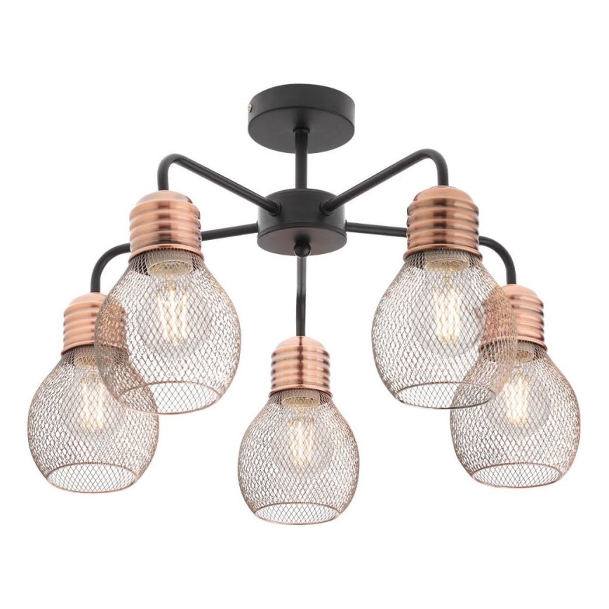 Redo 01-1577 - Lestenec na palici EDISON 5xE27/42W/230V premer 53 cm črna/medena