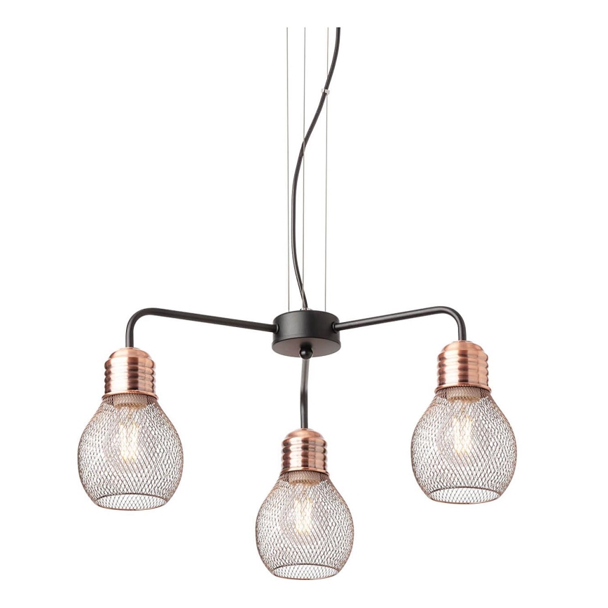 Redo 01-1579 - Lestenec na kablu EDISON 3xE27/42W/230V premer 53 cm črna/medena