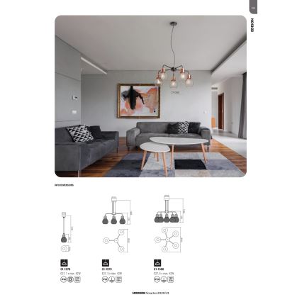 Redo 01-1579 - Lestenec na kablu EDISON 3xE27/42W/230V premer 53 cm črna/medena