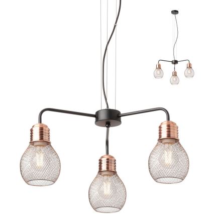 Redo 01-1579 - Lestenec na kablu EDISON 3xE27/42W/230V premer 53 cm črna/medena