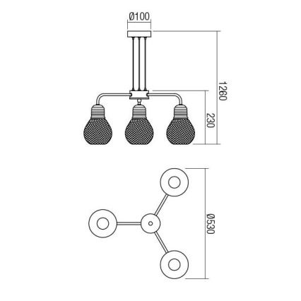 Redo 01-1579 - Lestenec na kablu EDISON 3xE27/42W/230V premer 53 cm črna/medena