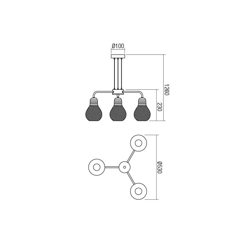 Redo 01-1579 - Lestenec na kablu EDISON 3xE27/42W/230V premer 53 cm črna/medena